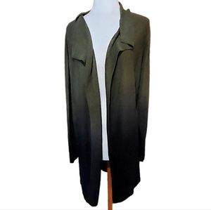 Adam Levine XL Cardigan Sweater Duster Knit Ribbed Open Front Green Black... dim